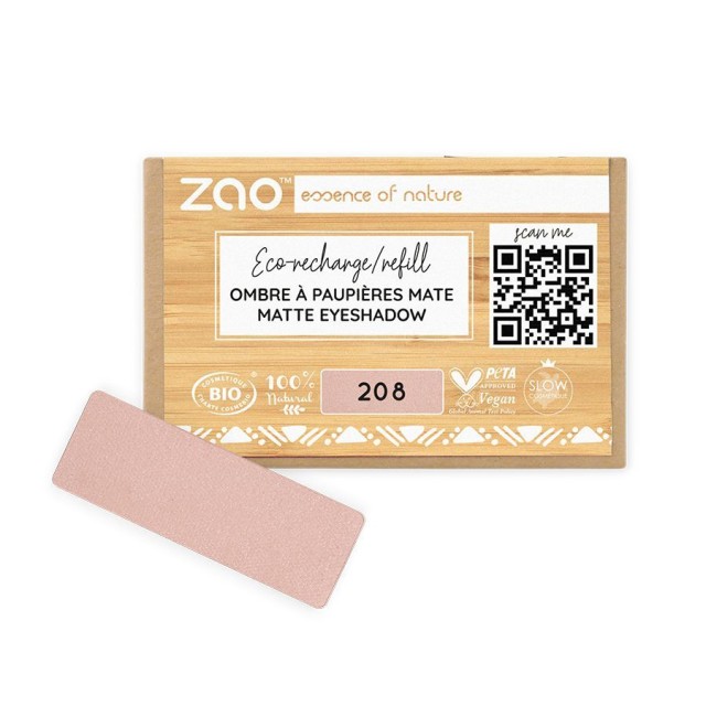 Zao Organic Eyeshadow Rectangle – Matte Refill 208 pink nude