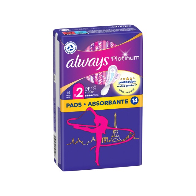 Always Platinum Nο. 2 σερβιέτες ultra super plus με φτερά 14τεμ