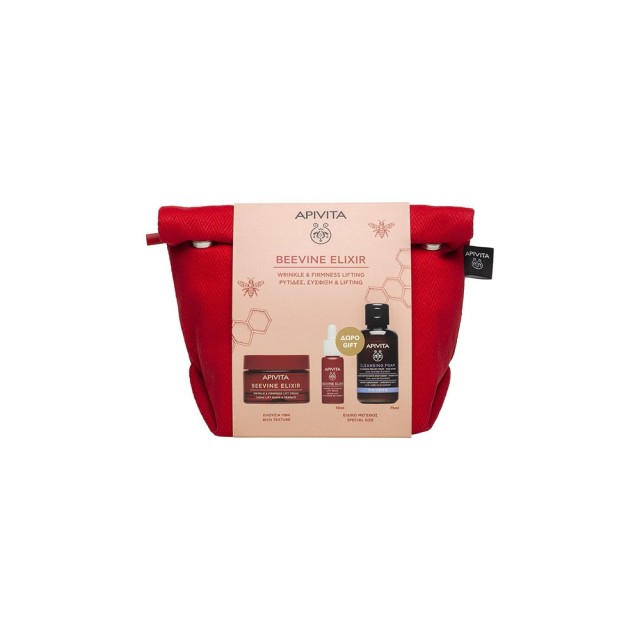 Apivita Promo Beevine Elixir Κρέμα Προσώπου Πλούσιας Υφής για Σύσφιξη & κατά των Ρυτίδων 50ml & Δώρο Serum Ορός Προσώπου για Σύσφιξη & κατά των Ρυτίδων 10ml & Αφρό Καθαρισμού 75ml & Nεσεσέρ