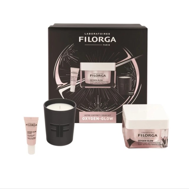 FILORGA Πακέτο Προσφοράς, Oxygen Glow Cream, Κρέμα για Λαμπερό & Αψεγάδιαστο Δέρμα- 50ml & ΔΩΡΟ Eye Cream - 4ml & Αρωματικό Κερί - 1τεμ