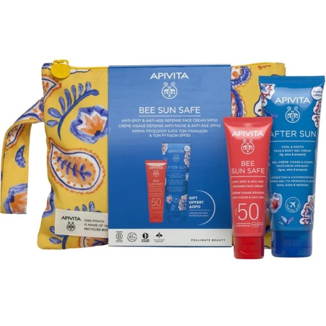 Apivita Promo Bee Sun Safe Anti-Spot & Anti-Age Defence Face Cream Spf50, 50ml & Δώρο After Sun Cool & Sooth Gel-Cream Travel Size 100ml, Νεσεσέρ 1 Τεμάχιο