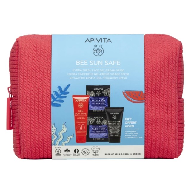 Apivita Promo Bee Sun Safe Hydra Face Gel Cream SPF50+, 50ml & Black Cleansing Gel 50ml & Face Mask Sea Lave