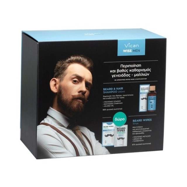 PVICAN WISE MEN-BEARD&HAIR SH FR 200ML+BEARD WIP FRESH 12ΤΕΜ