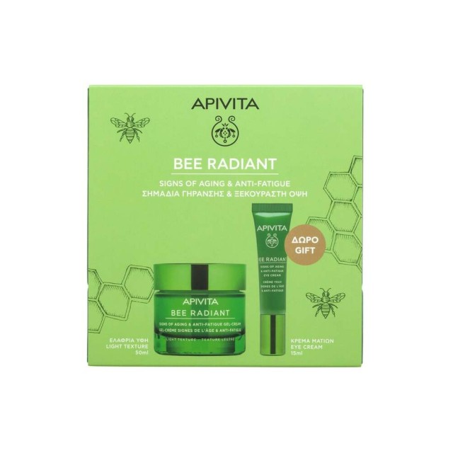 Apivita Promo Bee Radiant Κρέμα-Gel Ελαφριάς Υφής για Σημάδια Γήρανσης & Ξεκούραστη Όψη με Λευκή Παιώνια 50ml & Δώρο Κρέμα Ματιών με Λευκή Παιώνια 15ml