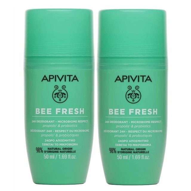 APIVITA Bee Fresh 24H Deodorant, Αποσμητικό με Πρόπολη & Προβιοτικά - 2x50ml