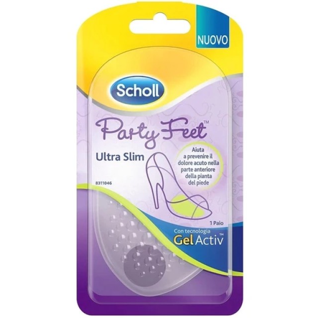 Scholl Gel Activ Party Feet Ultra Slim 2 Τεμάχια Μαλακά Αντικραδασμικά Επιθέματα Μεταταρσίου